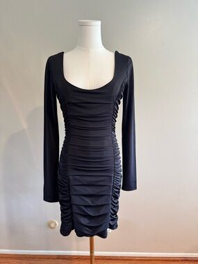 Arden B Black Ruched Long-Sleeve Bodycon Dress